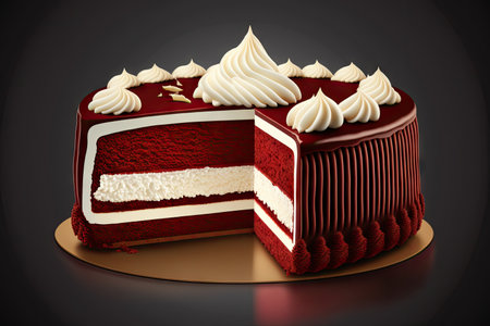 round delicious homemade red velvet cake with cream filling, created with generative aiの素材
