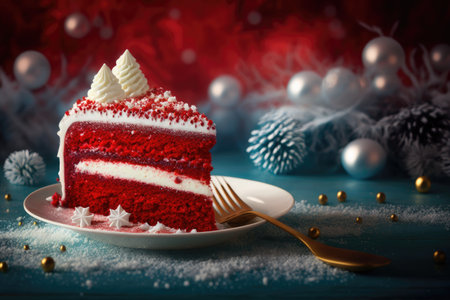 festive new years dessert in form of christmas red velvet cake, created with generative aiの素材