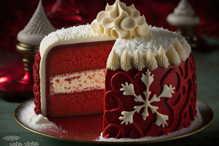 christmas baking cakes with cream red velvet cake, created with generative aiの素材