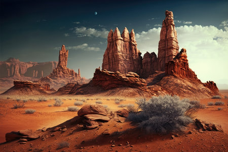 native american rock desert with red rock formations, created with generative aiの素材