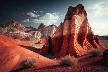 limestone red rock formations of caucasus mountains, created with generative aiの素材