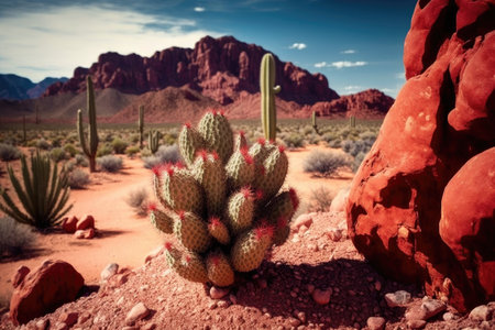 cactus in desert with red rock formations, created with generative aiの素材