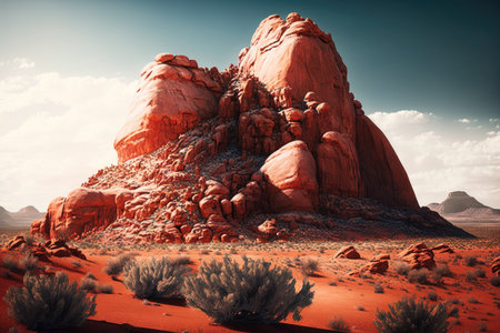 red rock formations of natural origin in form of high stone hill, created with generative aiの素材