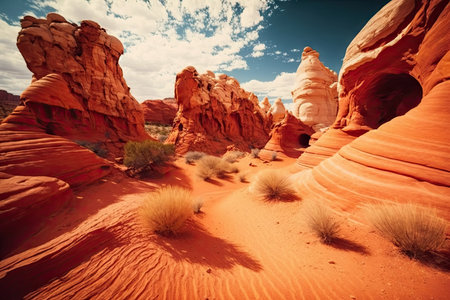 sandstone red rock formations as background for travel to usa, created with generative aiの素材
