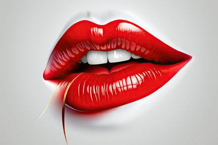beautiful glossy lips with red female lips on light background, created with generative aiの素材