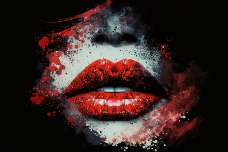 hazy abstract image red female lips with lipstick, created with generative aiの素材