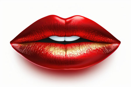 shiny red female lips with gradient finish isolated on white background, created with generative aiの素材
