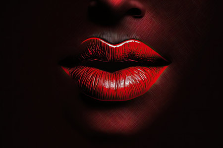 romantic embrace red female lips with dark background, created with generative aiの素材