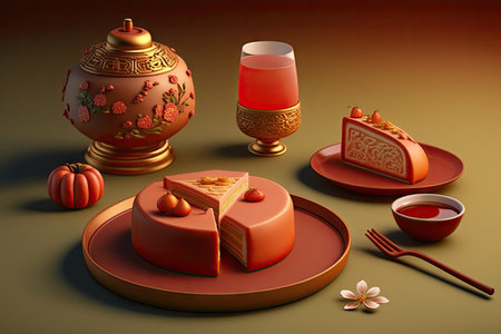 chinese traditional new year food confection shu cake on table, created with generative aiの素材