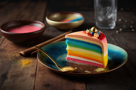 chinese dessert for holiday multi-colored shu cake on table, created with generative aiの素材
