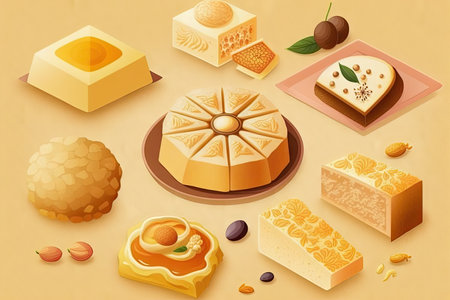 nine pieces of traditional chinese dessert sweet feast shu cake, created with generative aiの素材
