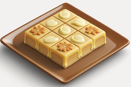 traditional chinese dessert square tiles of sticky creamy sweet cake called shu cake, created with generative aiの素材