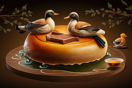 chinese traditional ritual dessert for new year shu cake with duck, created with generative aiの素材