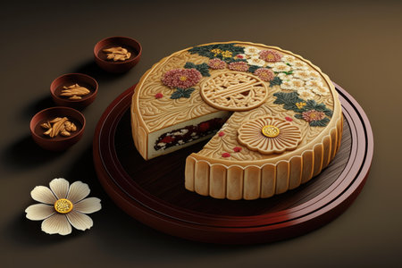 round traditional chinese cakes for new years holiday shu cake, created with generative aiの素材