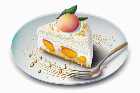chinese desserts peach shu cake with coconut and popping candy on plate, created with generative aiの素材