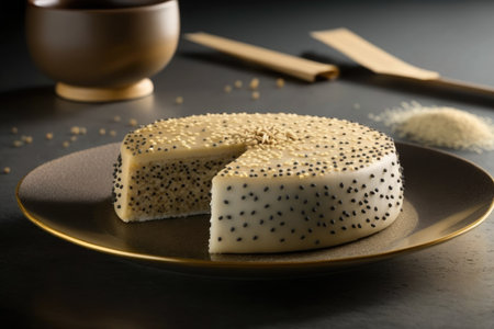 sprinkled with sesame seeds crispy traditional chinese dessert shu cake, created with generative aiの素材