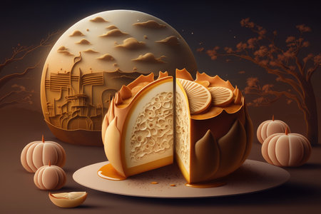 chinese traditional holiday called moon festival and shu cake, created with generative aiの素材