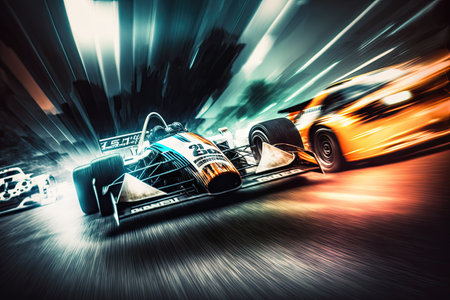 speed auto racing blurred background double exposure, created with generative aiの素材