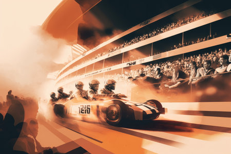 audience in full stadium sports car racing double exposure, created with generative aiの素材