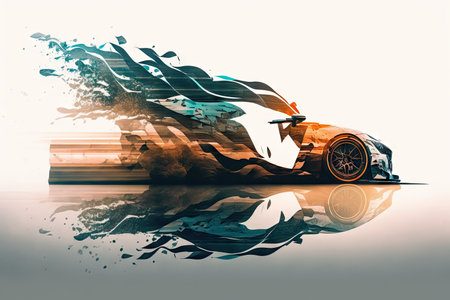 racing vehicle on track racing double exposure, created with generative aiの素材