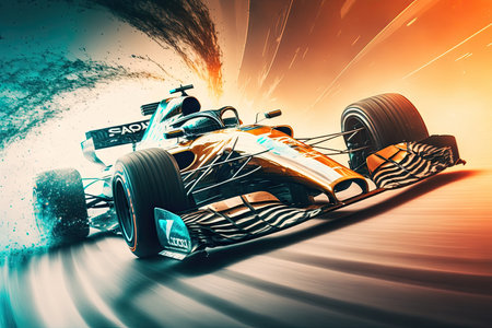 automotive racing car at high speed on race track double exposure, created with generative aiの素材
