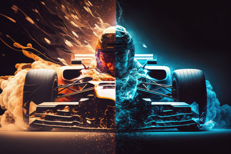 race car rally concept with sparks and speed racing double exposure, created with generative aiの素材