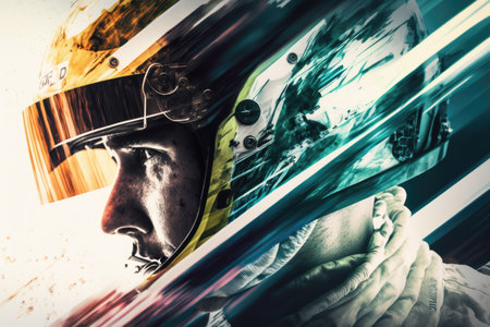 auto racing close-up in action double exposure, created with generative aiの素材