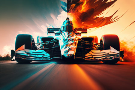 racing sport car competition double exposure driving on highway, created with generative aiの素材