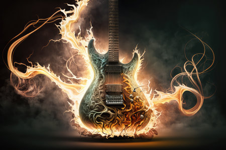 electric guitar being used to create soothing and meditative soundscape, created with generative aiの素材