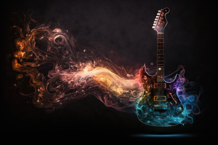 electric guitar being used to create soothing and meditative soundscape, created with generative aiの素材