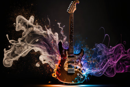 electric guitar being played by musician, with melodic and rhythmic sounds filling the air, created with generative aiの素材