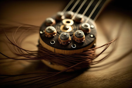 electric guitar string caught on nail, creating unique sound, created with generative aiの素材