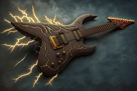 electric guitar with lightning bolt design on the body, created with generative aiの素材