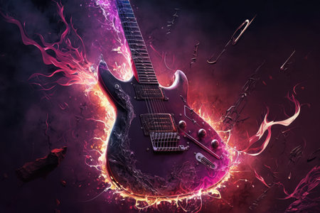electric guitar being played in fast and energetic solo, with wailing melody and shredding solos, created with generative aiの素材