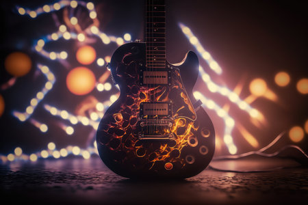 electric guitar, surrounded by light and blurry background, for creative and visually stunning image, created with generative aiの素材