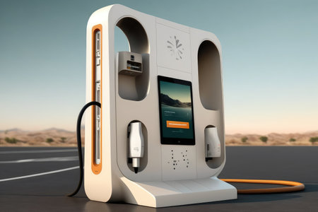 smart charging station, with technology that enables the car to automatically connect and charge, created with generative aiの素材