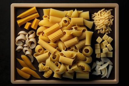 tray of freshly cooked pasta, ready to be enjoyed, created with generative aiの素材