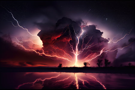 fireworks amidst the lightning and thunder of a dramatic storm, created with generative aiの素材