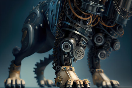 close-up of dogs robotic leg, with gears and mechanical parts visible, created with generative aiの素材