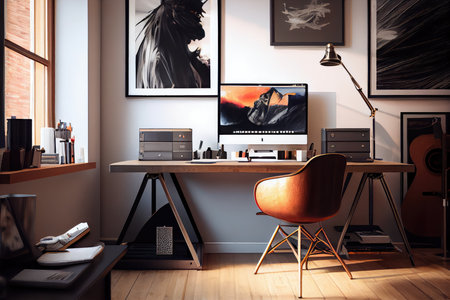 modern and sleek workspace, designed to inspire creativity and productivity, created with generative aiの素材