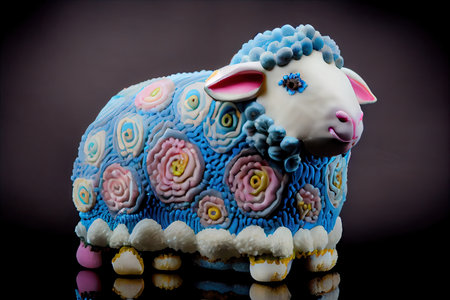 decorated easter lamb cake decorated in traditional blue and pink colors, created with generative aiの素材