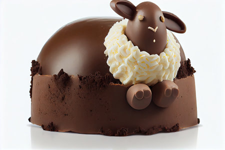 small chocolate easter lamb cake isolated on white background, created with generative aiの素材