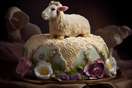 decorated easter lamb cake in beautiful biblical style, created with generative aiの素材