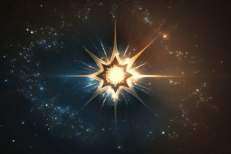 close-up of a glittering star, with its energy and light shining across the universe, created with generative aiの素材