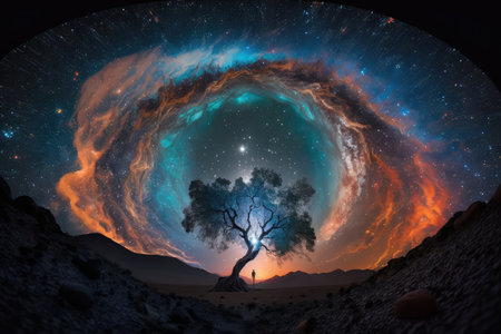 energy of the universe, captured in a single stunning shot of night sky, created with generative aiの素材