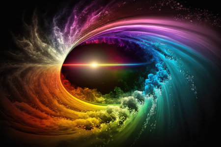 rainbow energy, with its vibrant colors and sparkling highlights, shining in the sky, created with generative aiの素材