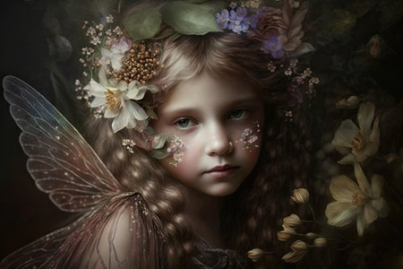 enchanting vintage flower fairy with a magical glow, created with generative aiの素材