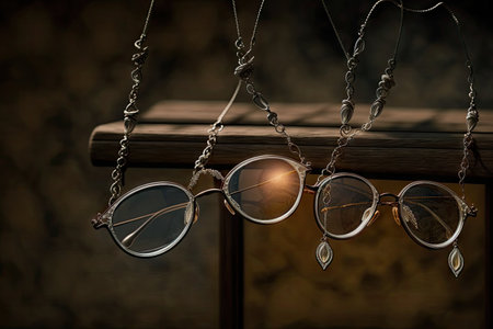 pair of glasses hung from necklace, ready for instant use, created with generative aiの素材