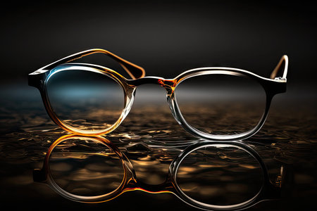pair of eyeglasses on black background, with blurred view, created with generative aiの素材