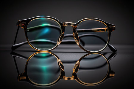 pair of eyeglasses on black background, with blurred view, created with generative aiの素材